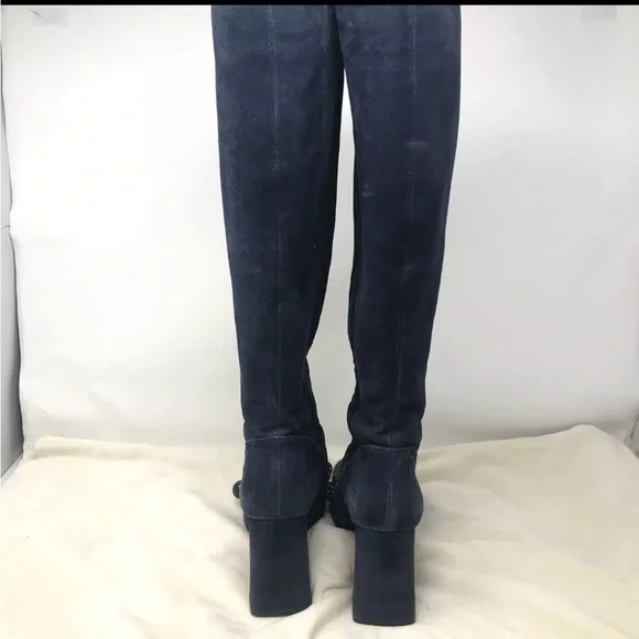 Tory Burch Addison Blue Suede Tall Boots Womens size 8M Royal Navy #44914 Zip Up - Picture 6 of 14
